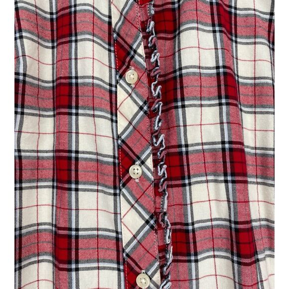 Talbots Red & White Plaid Button Shirt Shimmer Holiday Ruffle Trim Size 1X - Picture 2 of 8